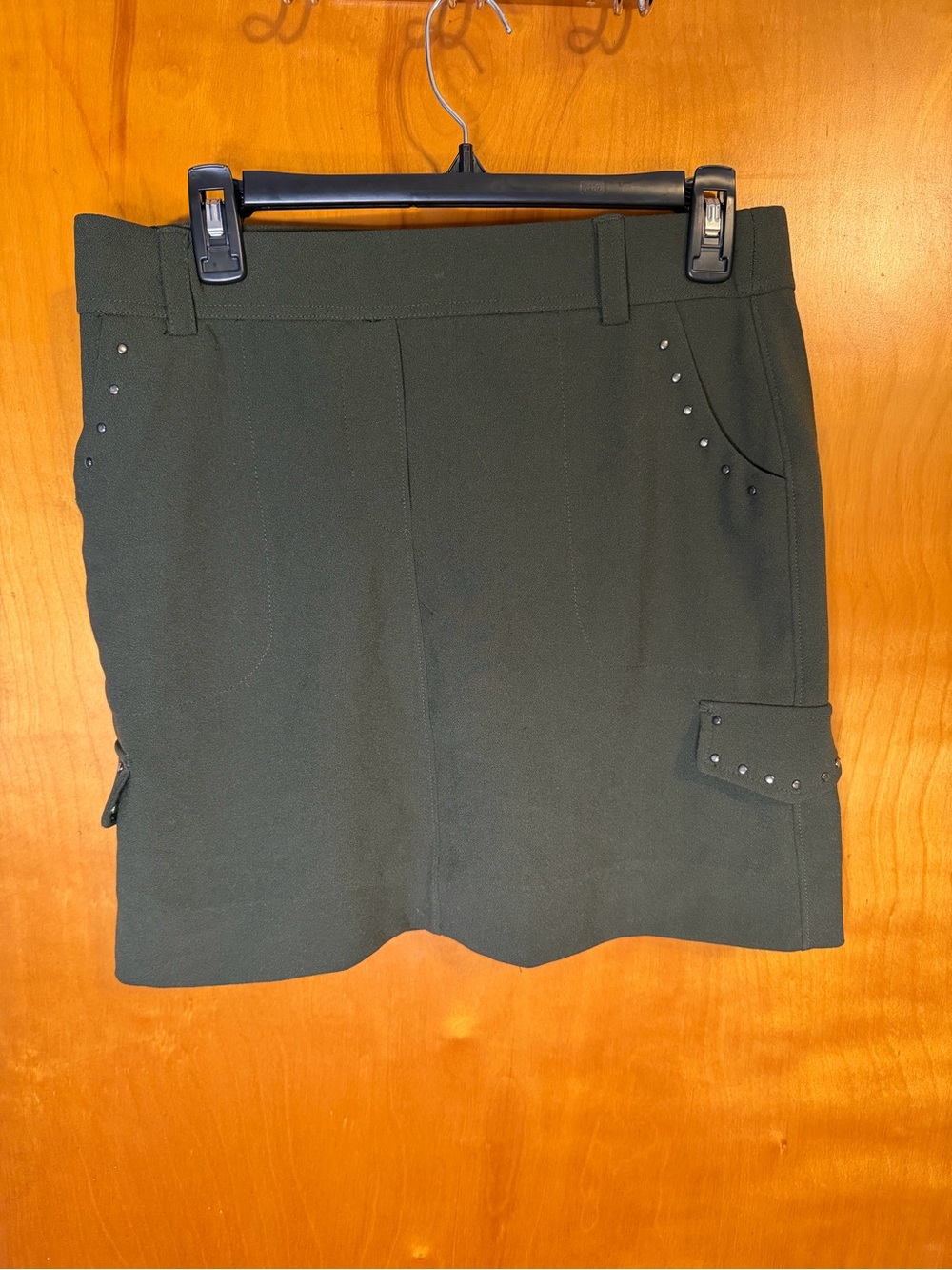 Belyn Key Olive Green Mini Skirt with Stud Details